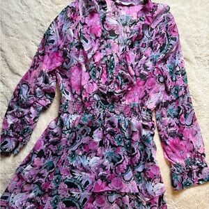 Floral Ruffle Dress in Pink and Blue